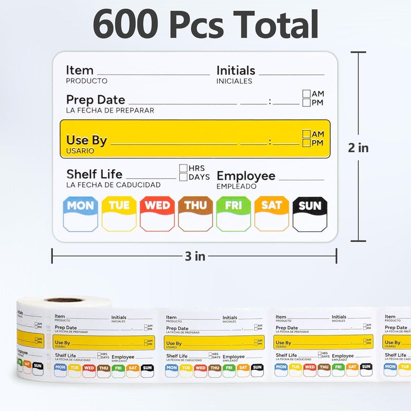 GUEER Restaurant Quality Shelf Life Food Rotation Labels Vinyl, 2” x 3” Self-Adhesive Removable Freezer Food Labels Stickers, Perfect for Reusable Containers, Food Date Sticker (Large, Count, 2) - Image 2